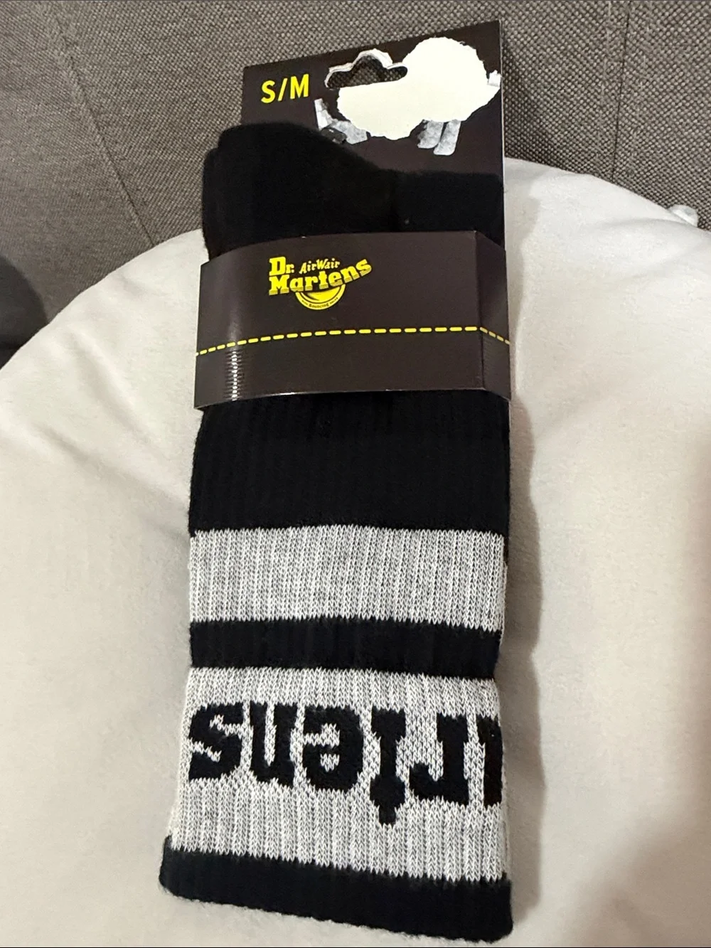 Dr. Martens Black and Gray Striped Crew Socks with Branded Logo